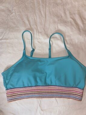 Aqua Strappy Bikini Top with Multicolor Zigzag Band